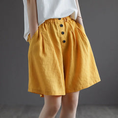 Women's High-Waisted Cotton Linen Shorts – Vintage Loose-Fit Wide-Leg