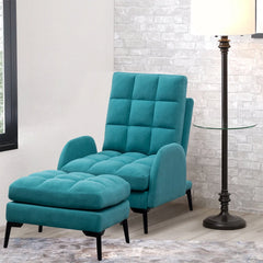 Green Frosted Velvet Recliner Armchair with Footstool – Luxury Lounge Chair