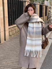 Soft Check Blanket Scarf with Tassels