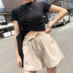 Women's Cotton Linen High-Waist Shorts – Breathable Casual Summer Wear