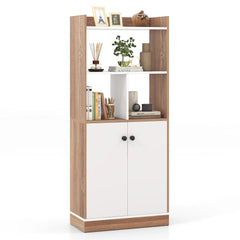 GOFLAME 3-Tier Freestanding Bookcase – Bookshelf with Double-Door Cabinet