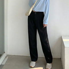 Women's High-Waisted Straight-Leg Trousers – Elegant Office & Casual Suit Pants