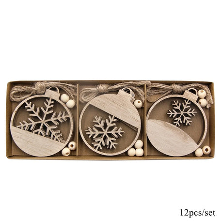 Wooden snowflake bauble ornaments, Set 2