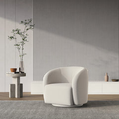 White Swivel Bouclé Tub Chair – Modern Upholstered Lounge Seat