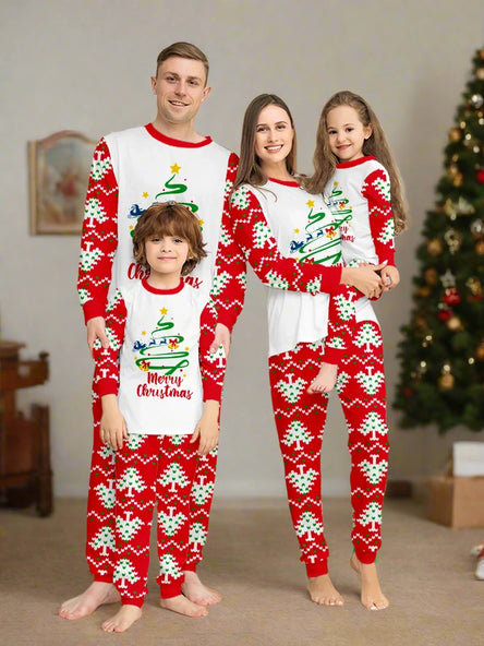 Festive Family Pyjama Set with Reindeer & Xmas Tree Print
