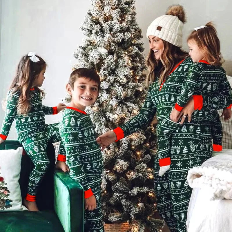 Matching Family Christmas Pyjamas, Green Fair Isle Print