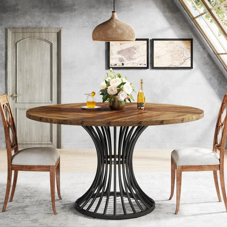 Tribesigns Round Dining Table – 47" Farmhouse Kitchen & Dining Table for 4-6 People