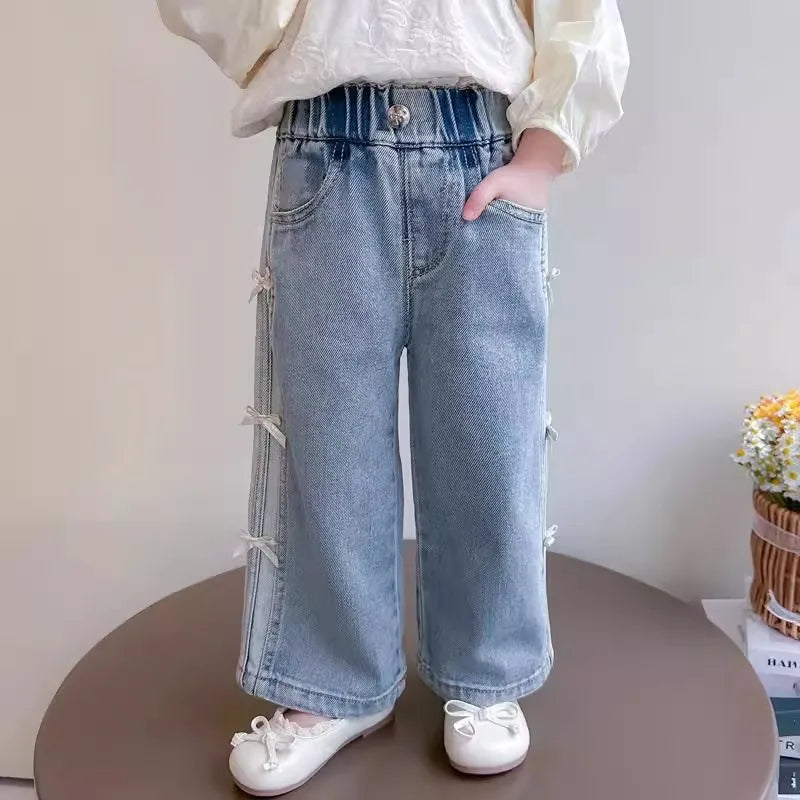 Girls' Bow Wide Leg Jeans