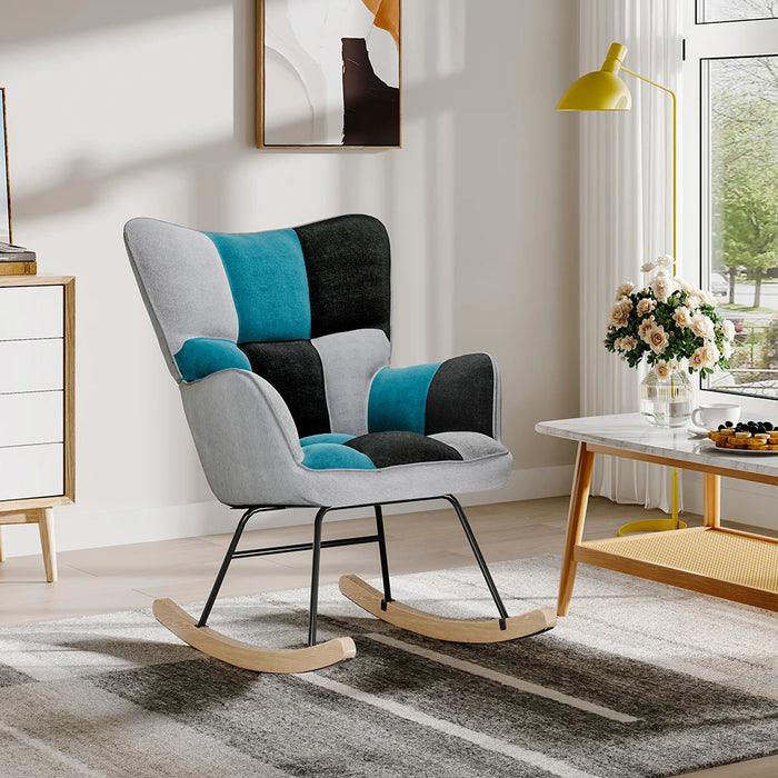 Modern Tufted Upholstered Rocking Chair, Stylish & Comfortable Lounge Seat, WHITE and MULTI