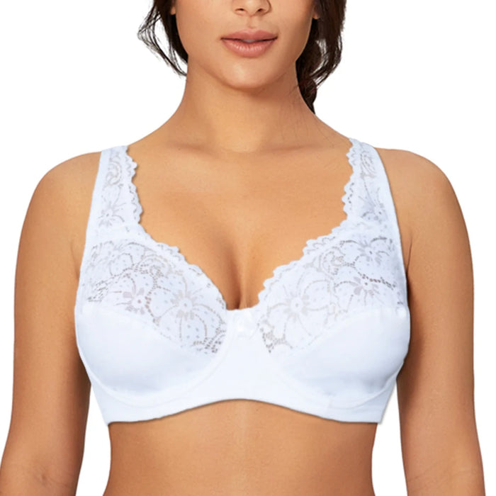 Lace Underwire Bra, Plus Size Unlined Sexy Lingerie for Women, White