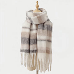 Soft Check Blanket Scarf with Tassels