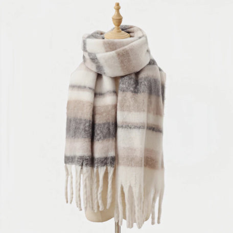 Soft check blanket scarf, Grey and Cream Check