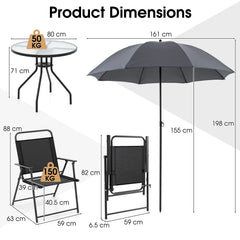GOFLAME 6-Piece Outdoor Dining Set – Folding Chairs & Round Glass Table