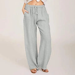 Women's High-Waisted Cotton Linen Wide-Leg Trousers – Casual Loose Fit