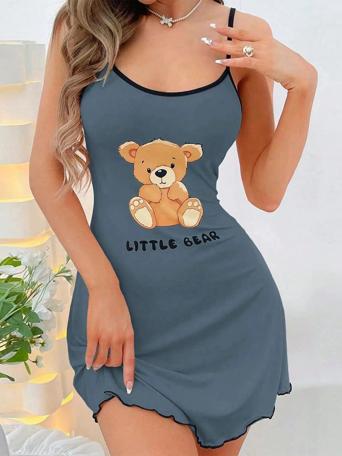 Printed Spaghetti Strap Nightdress, Blue