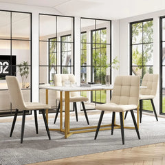 Modern Rectangular Marble-Effect Dining Table – 140x80cm with Metal Frame