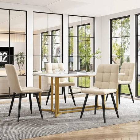 Modern Rectangular Marble-Effect Dining Table – 140x80cm with Metal Frame