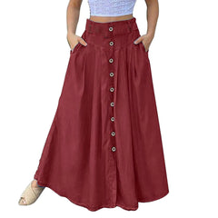 Women's High Waist A-Line Skirt – Casual Loose Fit with Pockets