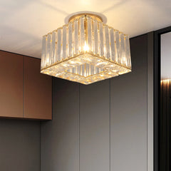 Minimalist Square Crystal LED Ceiling Light – Modern Flush Mount Chandelier