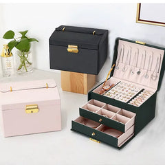 Three Tier Jewellery Box with Drawers, Faux Leather