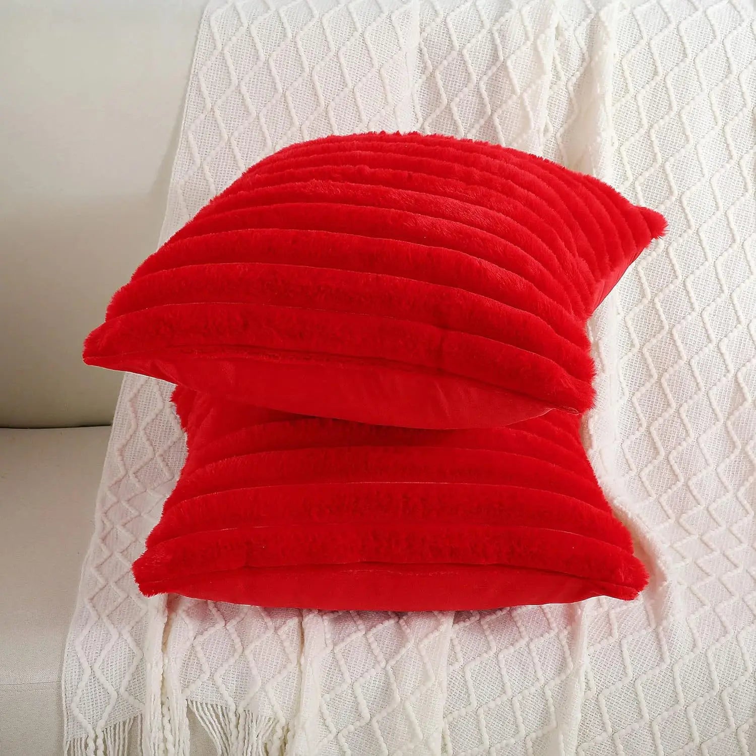 Faux Fur Striped Cushion Cover, 45 x 45 cm