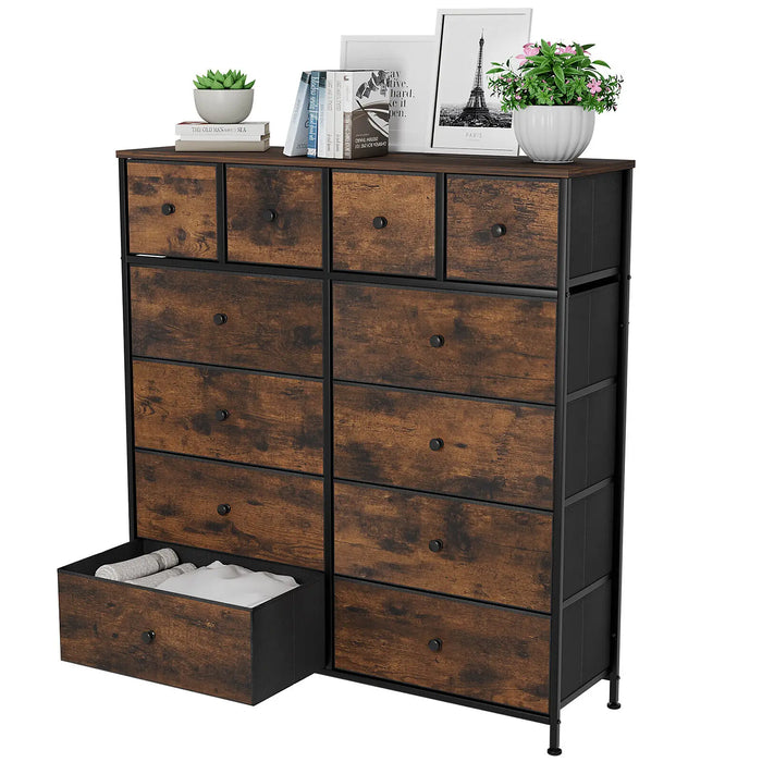 12-Drawer Storage Tower, Fabric Chest of Drawers with Wooden Top