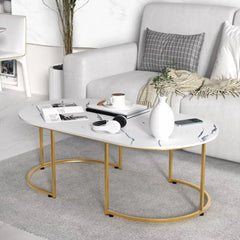 Modern Marble-Effect Coffee Table – Stylish Sofa Side Table for Living Room