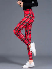 Women's High-Waisted Plaid Leggings – Push-Up Fitness & Casual Trousers