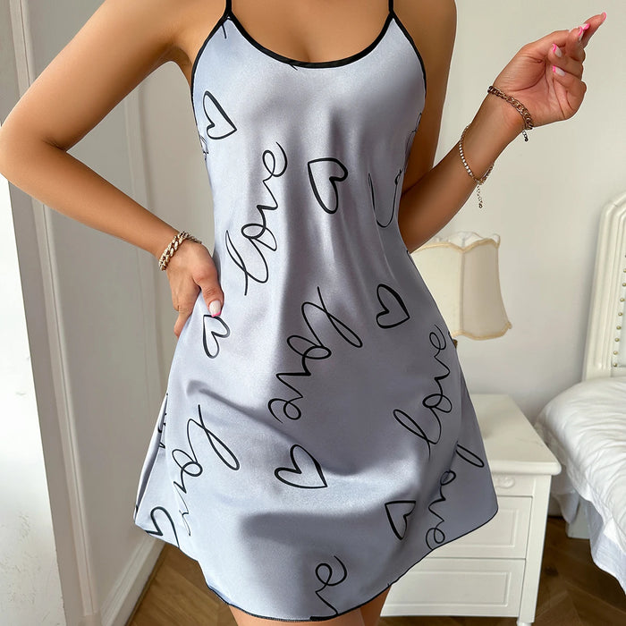 Heart & Letter Print Spaghetti Strap Nightdress, image 2