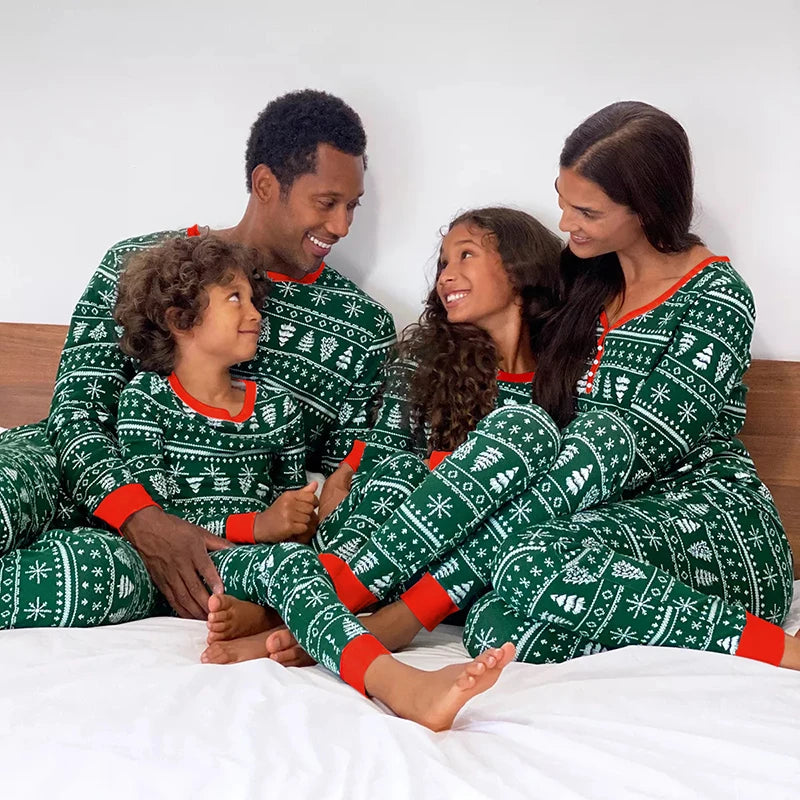 Matching Family Christmas Pyjamas, Green Fair Isle Print