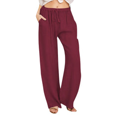 Women's High-Waisted Cotton Linen Wide-Leg Trousers – Casual Loose Fit