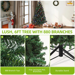 Radiant Glow Pre-Lit Christmas Tree - 6ft tall and 880 Branch Tips with 250 Warm Lights