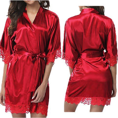 Silky Lace Trim Nightgown Robe