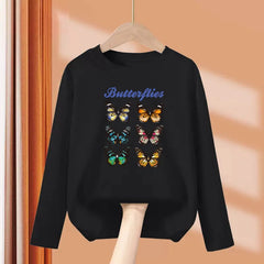 Paris Butterfly Eiffel Tower Long-Sleeve Cotton Tee for Girls