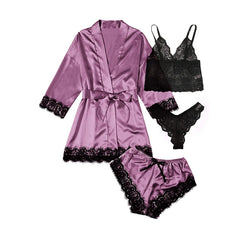 Satin Lace Trim Pajama & Robe Set
