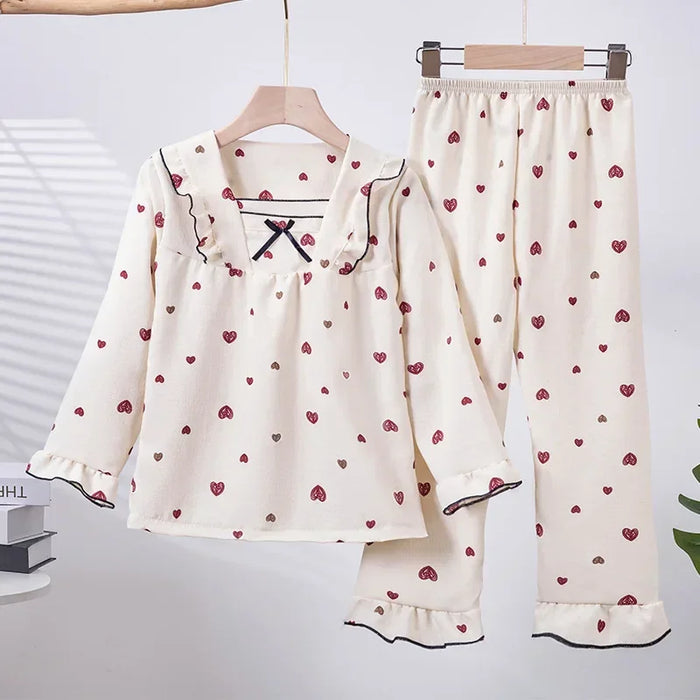 Girls’ Bowknot Rabbit Pyjama Set, Cute Long Sleeve Sleepwear, Style 4
