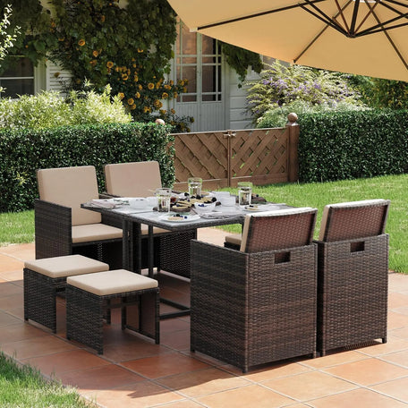 SONGMICS 9-Piece Rattan Garden Dining Set – Space-Saving Outdoor Furniture