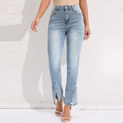 Retro Chic High-Waist Denim Trousers