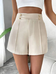 Women's Y2K High-Waisted A-Line Shorts – Vintage Gold Button Detail