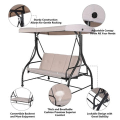 GOFLAME 3-Seater Convertible Swing Chair – Outdoor Patio & Garden Lounger