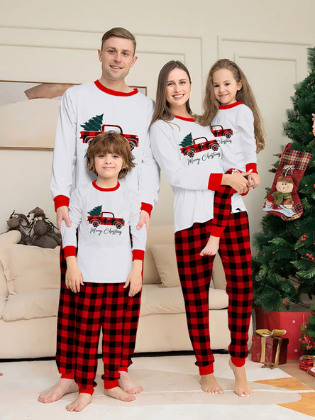 Festive Family Pyjama Set - Red & Green Plaid with Elk Design