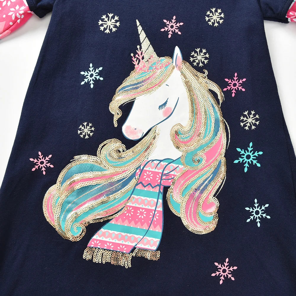Girls' Christmas Unicorn Snowflake Dress