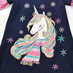 Girls' Christmas Unicorn Snowflake Dress