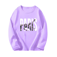 Girls' Paris Eiffel Tower Long-Sleeve Cotton T-Shirt