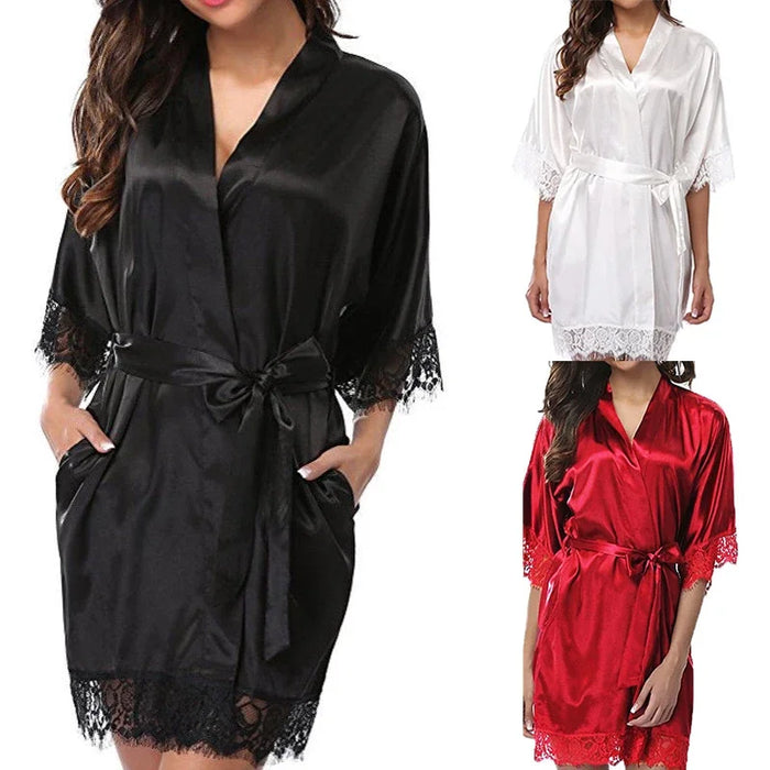 Silky Lace Trim Nightgown Robe
