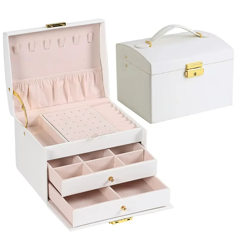 Three Tier Jewellery Box with Drawers, Faux Leather