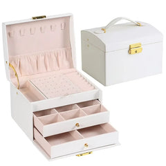 Three Tier Jewellery Box with Drawers, Faux Leather