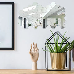 45-Piece Hexagon Mirror Wall Stickers – DIY Home Décor