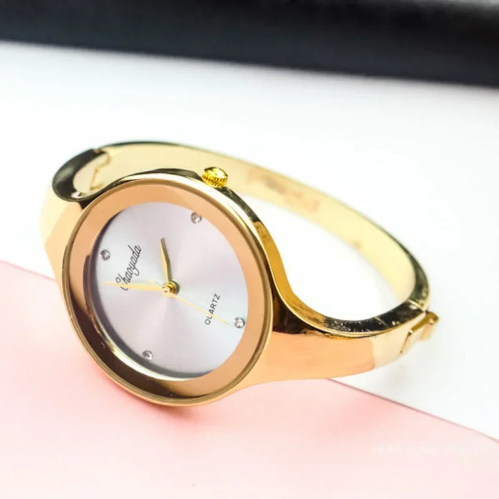 MOONBIFFY Minimalist Gold Cuff Women’s Quartz Watch, image 2