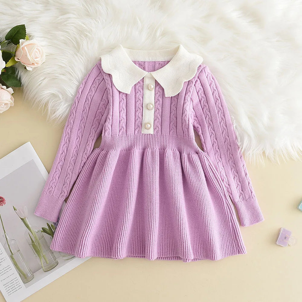 Girls' Ruffle Collar Knitted Jumper Dress